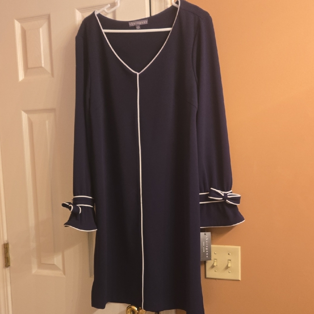 Navy Blue Dress with White Trim